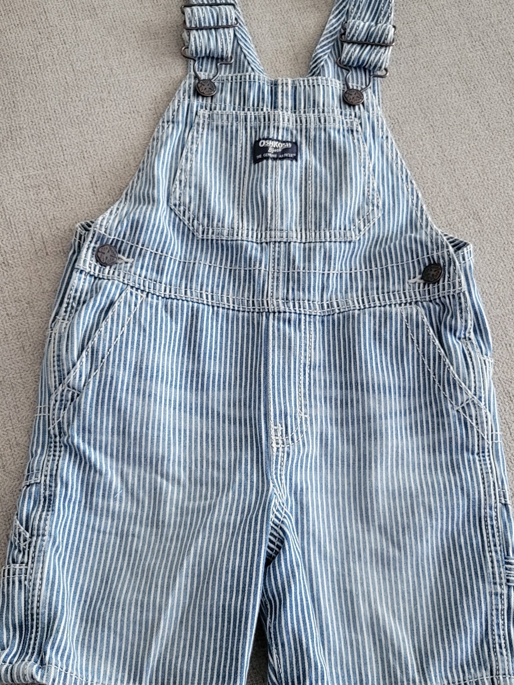 OshKosh B'gosh Striped Denim Overalls - Light Blue/White